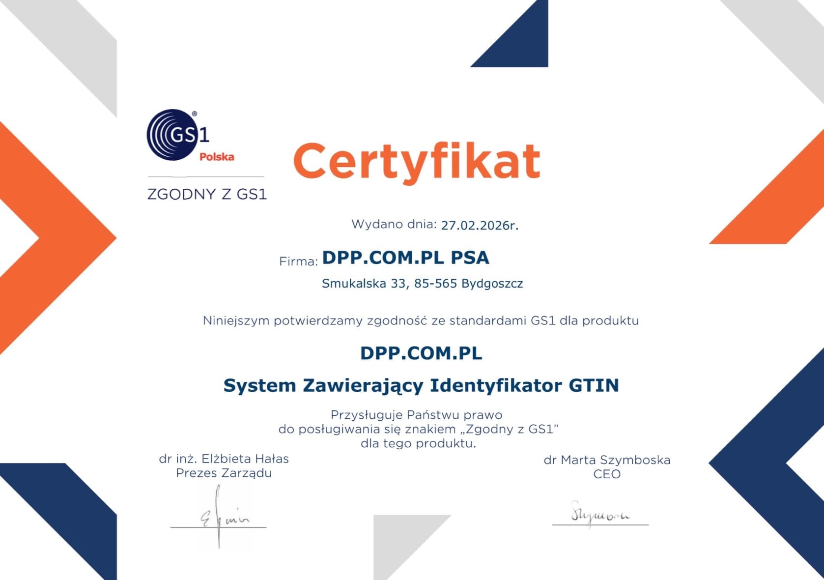 Certyfikat GS1 Solution Partner